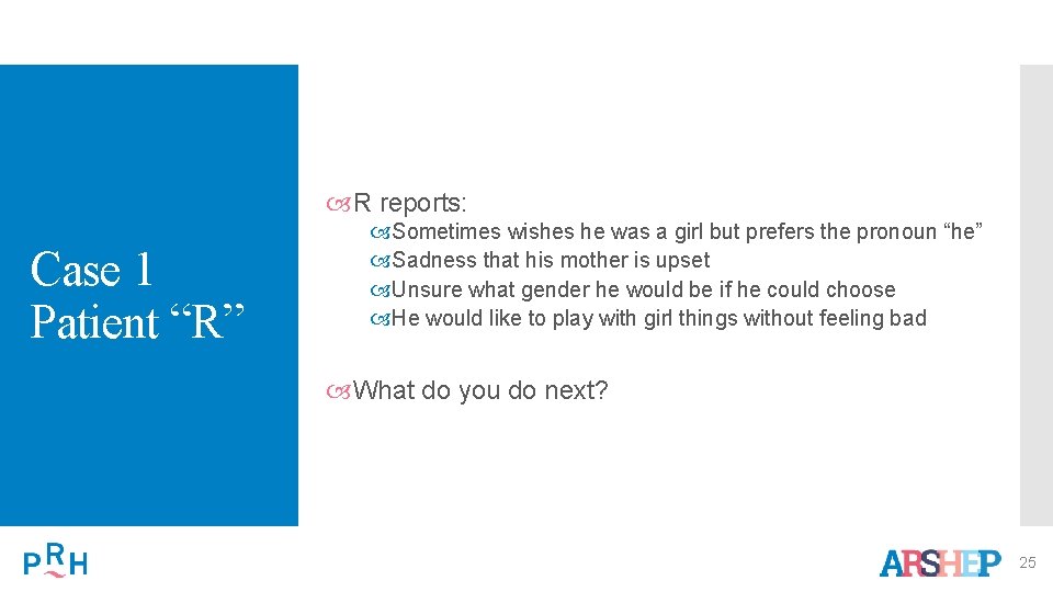  R reports: Case 1 Patient “R” Sometimes wishes he was a girl but