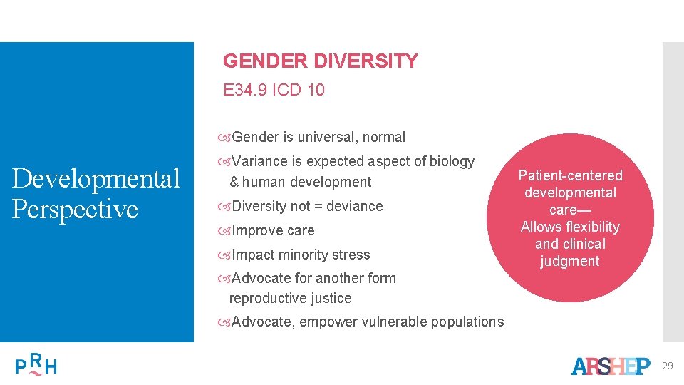 GENDER DIVERSITY E 34. 9 ICD 10 Gender is universal, normal Developmental Perspective Variance