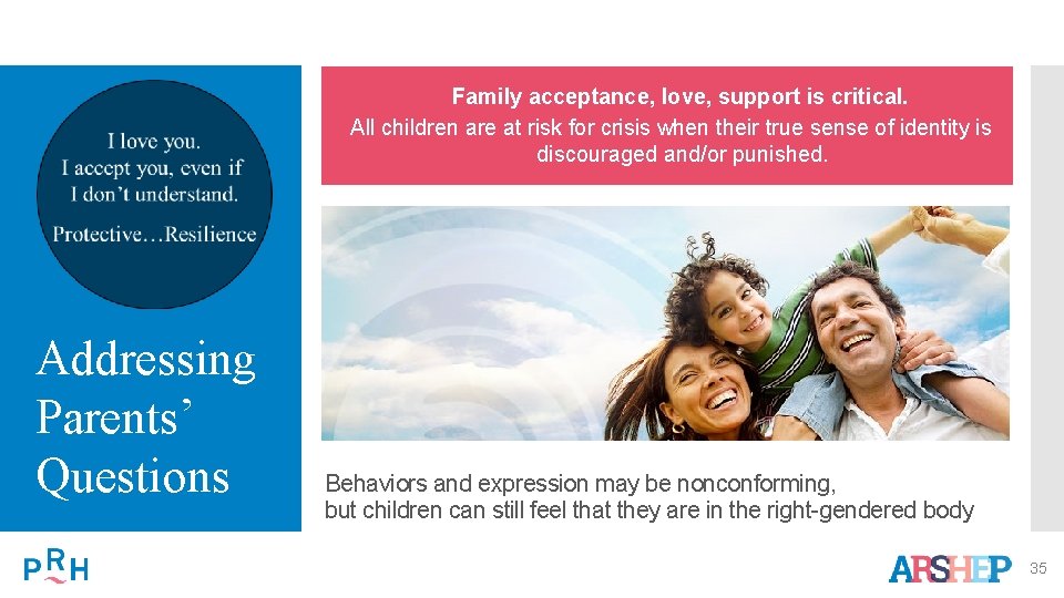 Family acceptance, love, support is critical. All children are at risk for crisis when