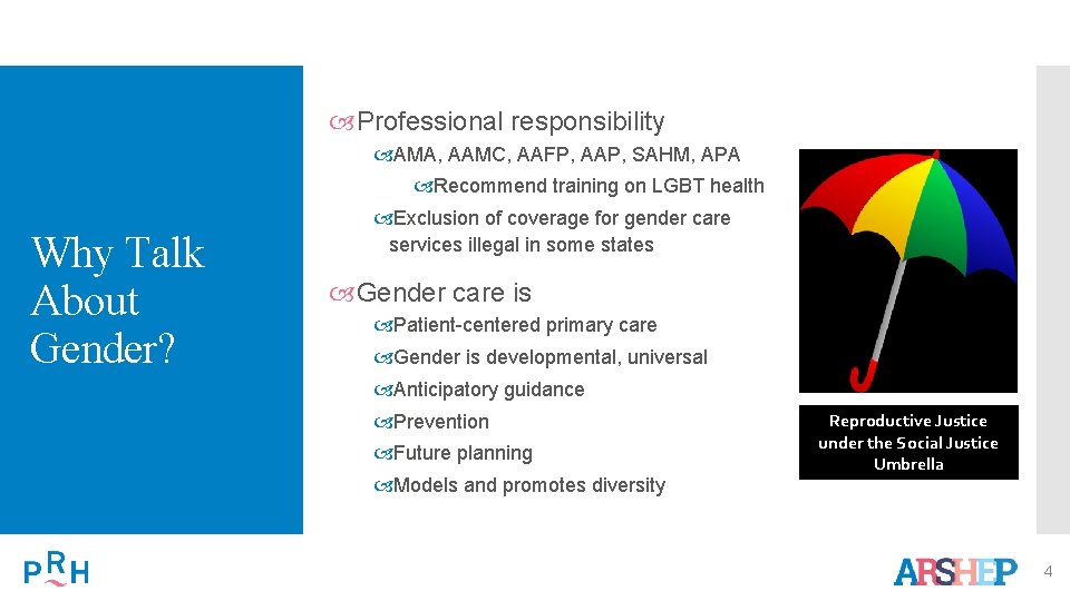  Professional responsibility AMA, AAMC, AAFP, AAP, SAHM, APA Recommend training on LGBT health