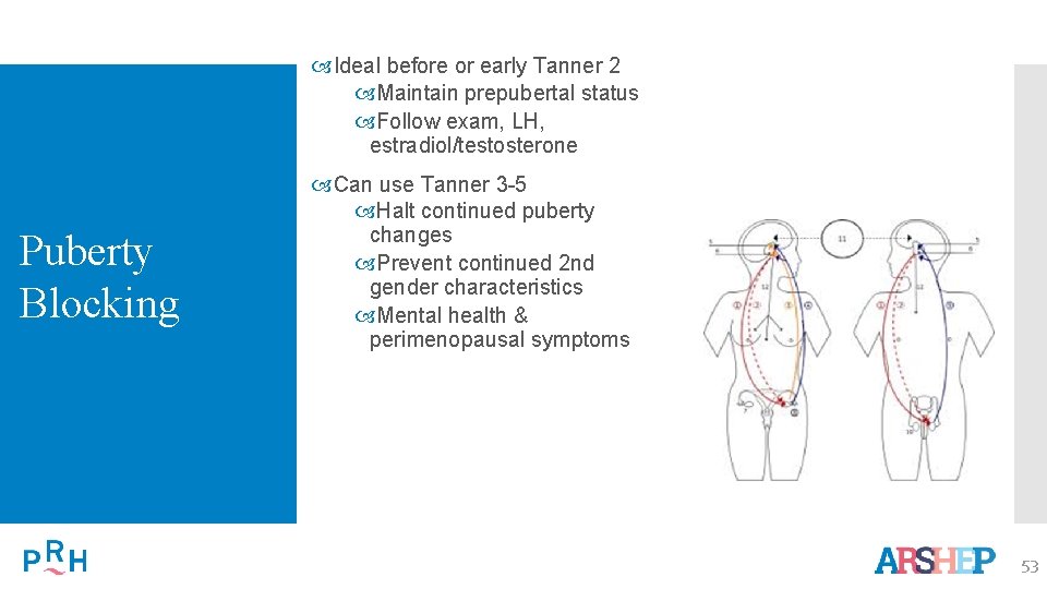 Timing Puberty Blocking Ideal before or early Tanner 2 Maintain prepubertal status Follow exam,