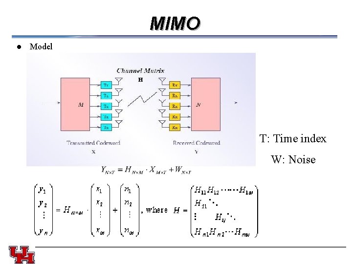 MIMO l Model T: Time index W: Noise 