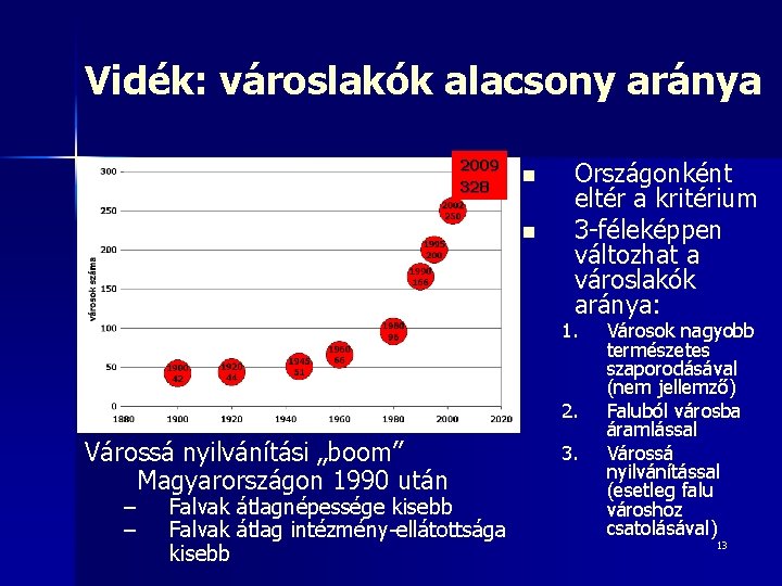 Vidék: városlakók alacsony aránya 2009 328 n n Országonként eltér a kritérium 3 -féleképpen