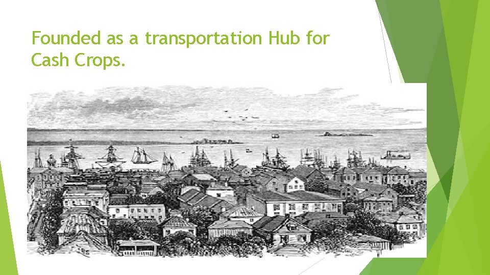 Founded as a transportation Hub for Cash Crops. 