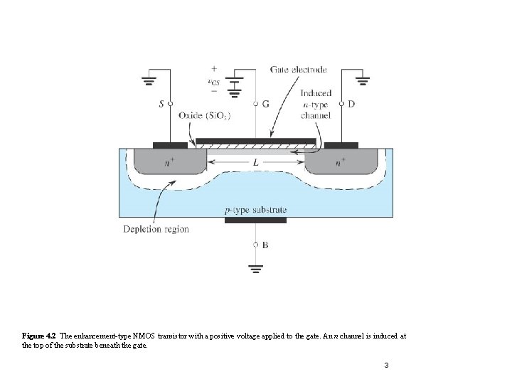 Figure 4. 2 The enhancement-type NMOS transistor with a positive voltage applied to the Figure 4. 2 The enhancement-type NMOS transistor with a positive voltage applied to the