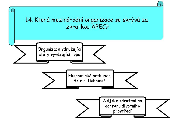 14. Která mezinárodní organizace se skrývá za zkratkou APEC? Organizace sdružující státy vyvážející ropu
