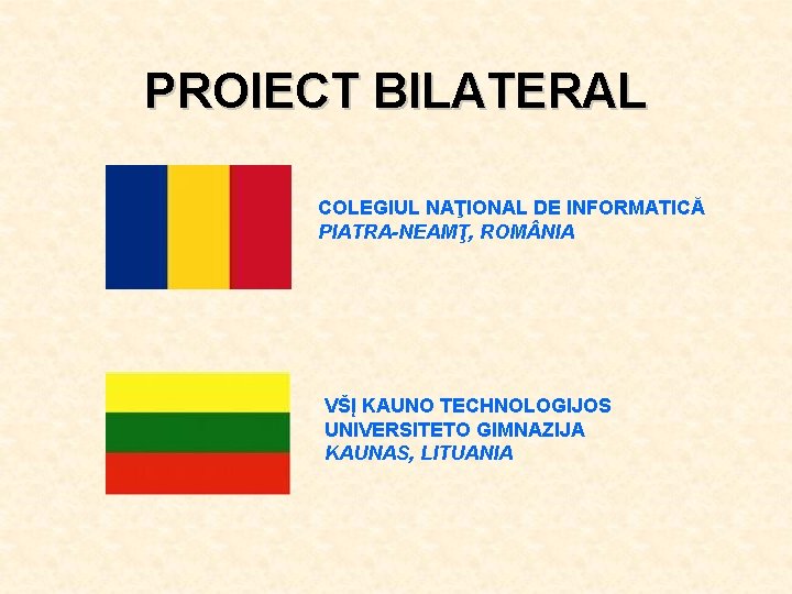 PROIECT BILATERAL COLEGIUL NAŢIONAL DE INFORMATICĂ PIATRA-NEAMŢ, ROM NIA VŠĮ KAUNO TECHNOLOGIJOS UNIVERSITETO GIMNAZIJA