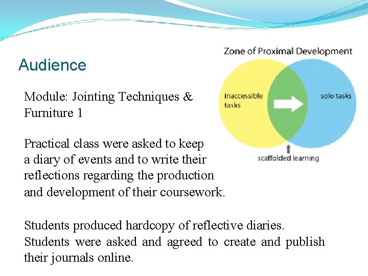 Audience Module: Jointing Techniques & Furniture 1 Practical class were asked to keep a
