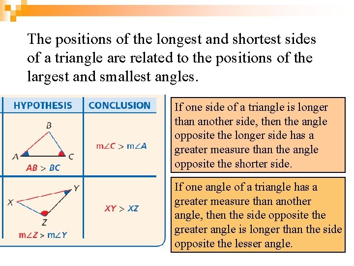 The positions of the longest and shortest sides of a triangle are related to