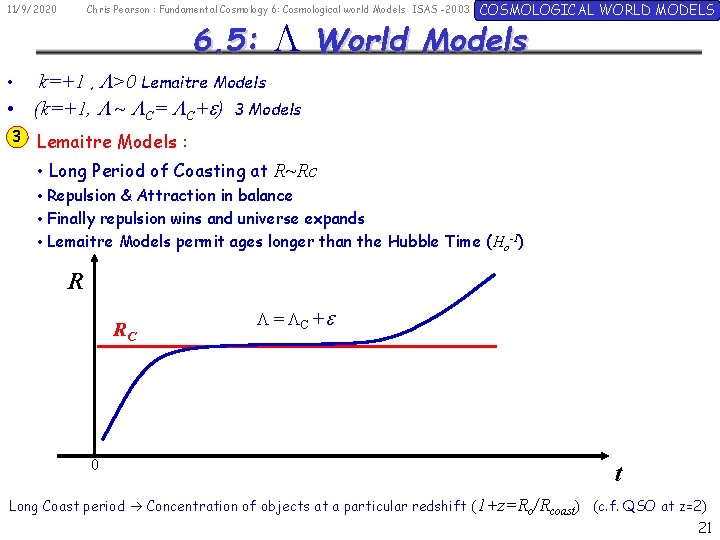 11/9/2020 Chris Pearson : Fundamental Cosmology 6: Cosmological world Models ISAS -2003 6. 5: