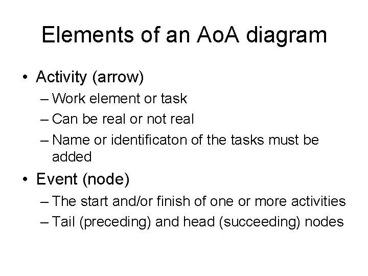 Elements of an Ao. A diagram • Activity (arrow) – Work element or task Elements of an Ao. A diagram • Activity (arrow) – Work element or task