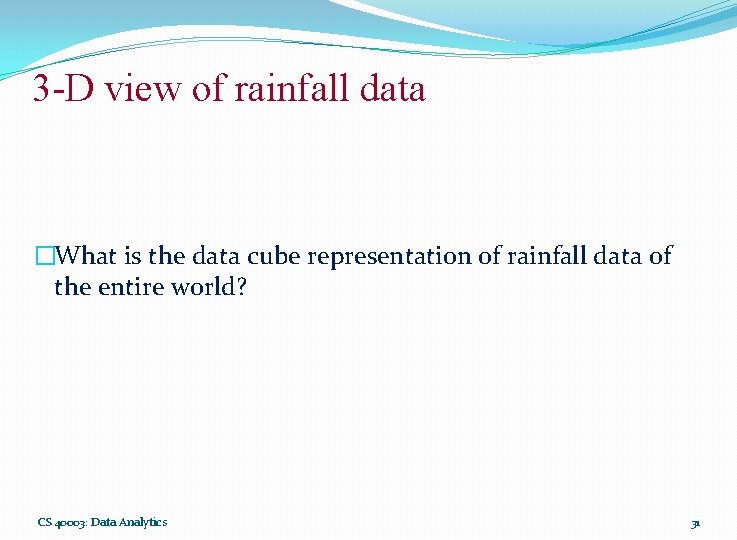 3 -D view of rainfall data �What is the data cube representation of rainfall