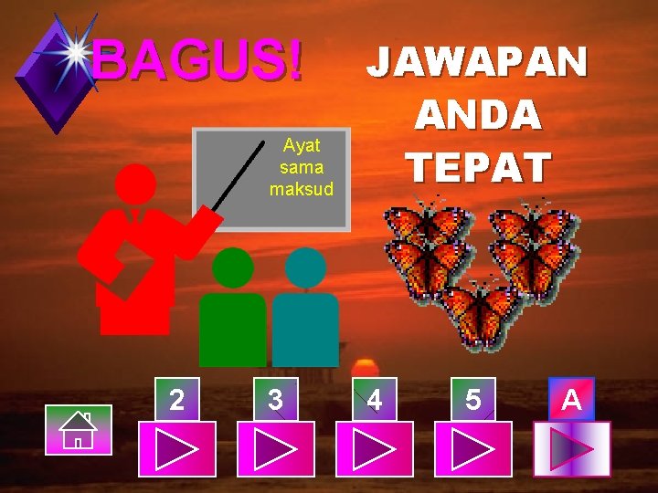 BAGUS! 2 Ayat sama maksud JAWAPAN ANDA TEPAT 3 4 5 A 