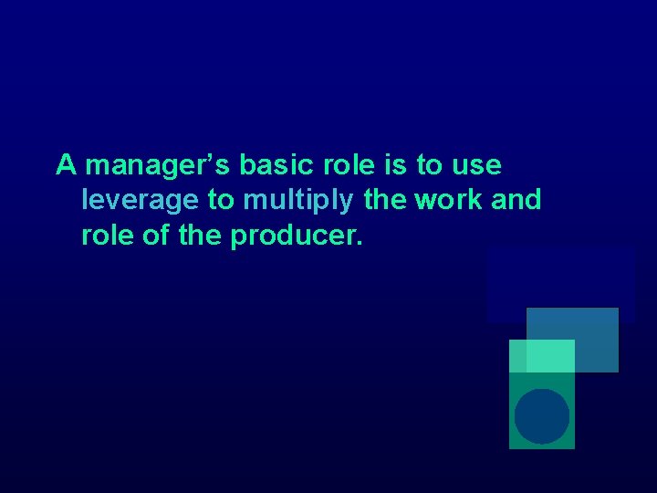 A manager’s basic role is to use leverage to multiply the work and role