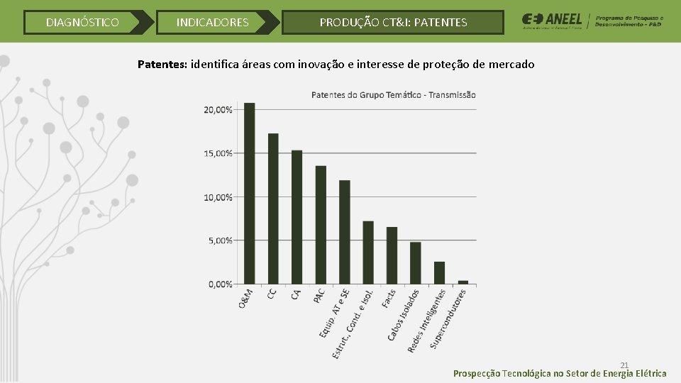 DIAGNÓSTICO INDICADORES PRODUÇÃO CT&I: PATENTES Patentes: identifica áreas com inovação e interesse de proteção DIAGNÓSTICO INDICADORES PRODUÇÃO CT&I: PATENTES Patentes: identifica áreas com inovação e interesse de proteção