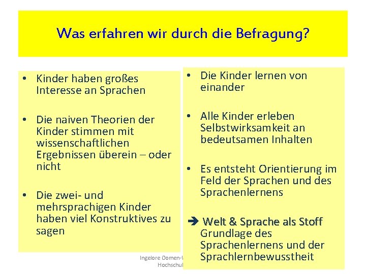 Was erfahren wir durch die Befragung? • Kinder haben großes Interesse an Sprachen •