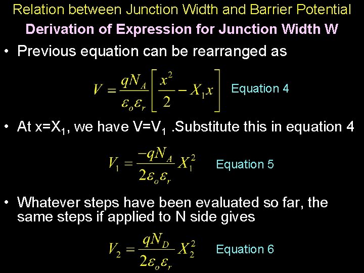 Relation between Junction Width and Barrier Potential Derivation of Expression for Junction Width W