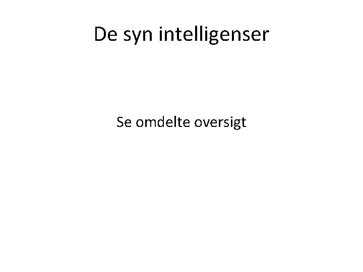 De syn intelligenser Se omdelte oversigt De syn intelligenser Se omdelte oversigt