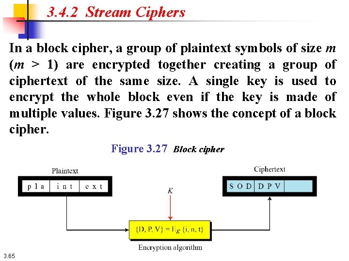 3. 4. 2 Stream Ciphers In a block cipher, a group of plaintext symbols