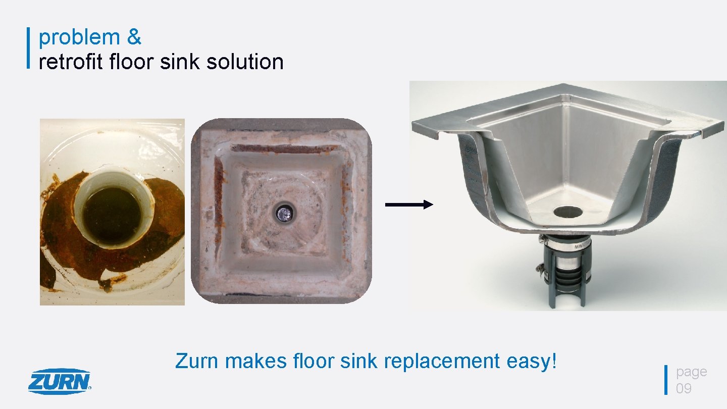 problem & retrofit floor sink solution Zurn makes floor sink replacement easy! page 09