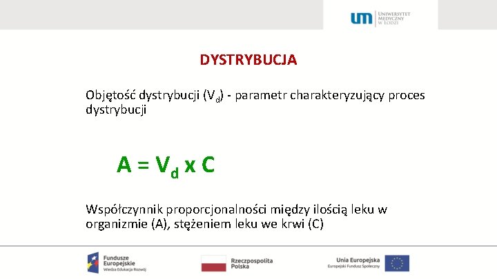 DYSTRYBUCJA Objętość dystrybucji (Vd) - parametr charakteryzujący proces dystrybucji A = Vd x C