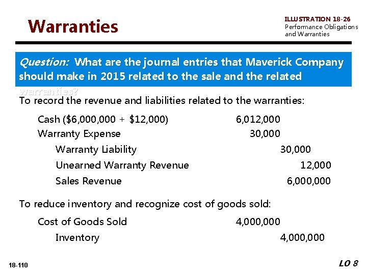 ILLUSTRATION 18 -26 Performance Obligations and Warranties Question: What are the journal entries that