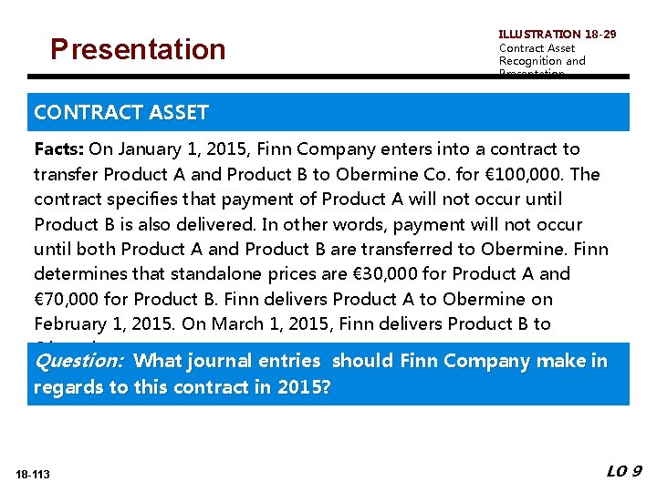 Presentation ILLUSTRATION 18 -29 Contract Asset Recognition and Presentation CONTRACT ASSET Facts: On January