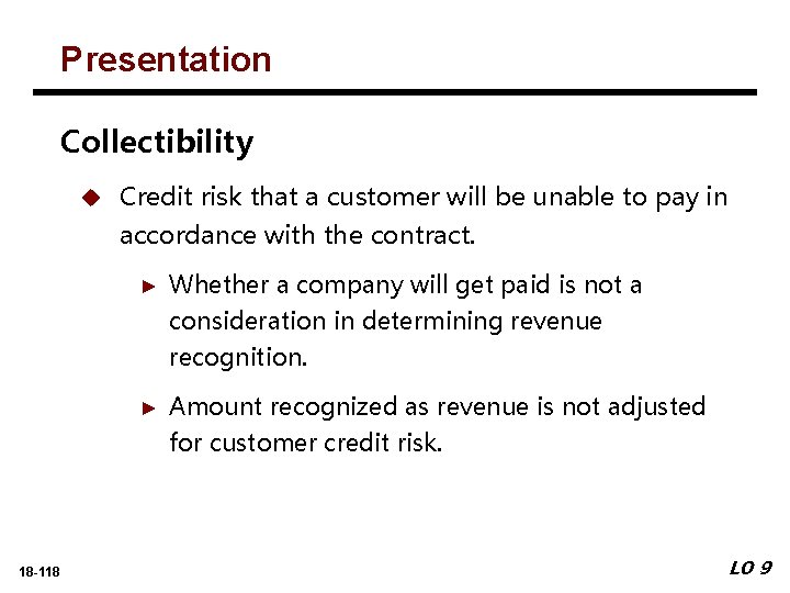 Presentation Collectibility u 18 -118 Credit risk that a customer will be unable to