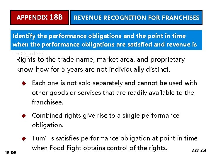 APPENDIX 18 B REVENUE RECOGNITION FOR FRANCHISES Identify the performance obligations and the point