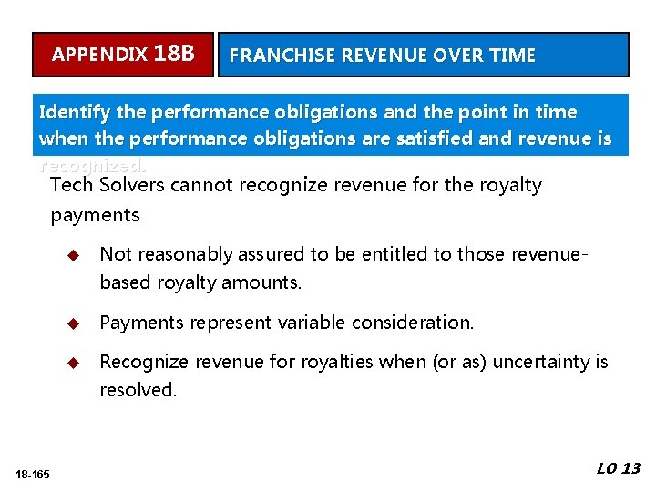 APPENDIX 18 B FRANCHISE REVENUE OVER TIME Identify the performance obligations and the point