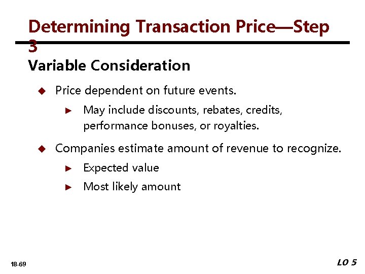 Determining Transaction Price—Step 3 Variable Consideration u Price dependent on future events. ► u