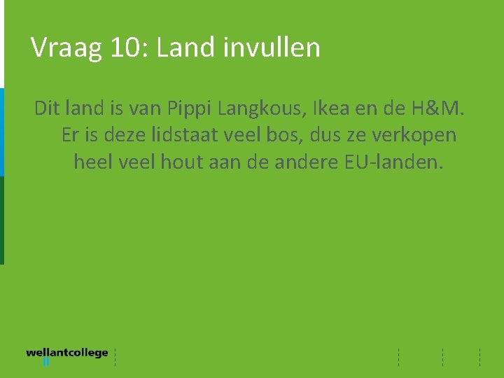 Vraag 10: Land invullen Dit land is van Pippi Langkous, Ikea en de H&M.