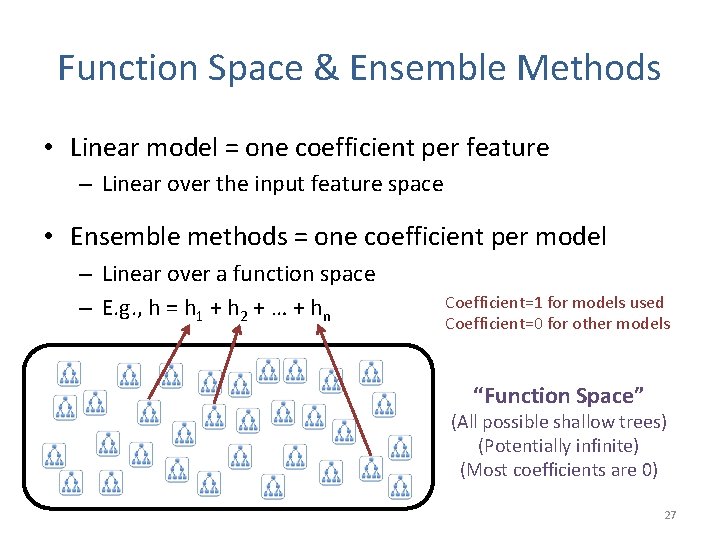 Function Space & Ensemble Methods • Linear model = one coefficient per feature –