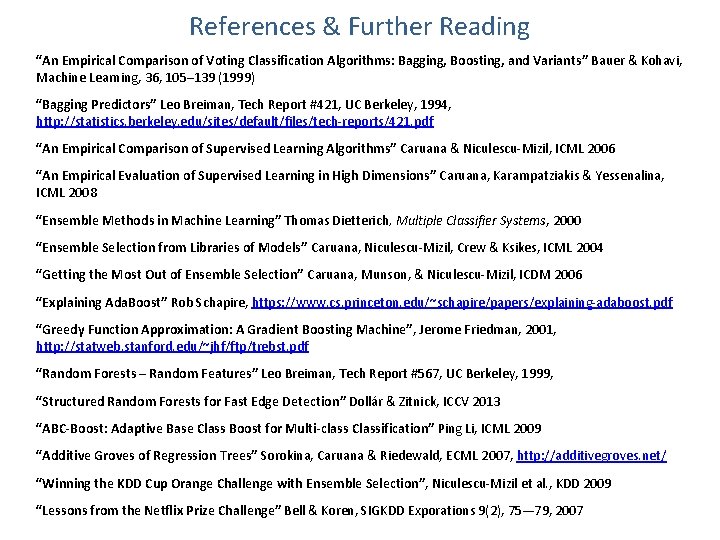 References & Further Reading “An Empirical Comparison of Voting Classification Algorithms: Bagging, Boosting, and