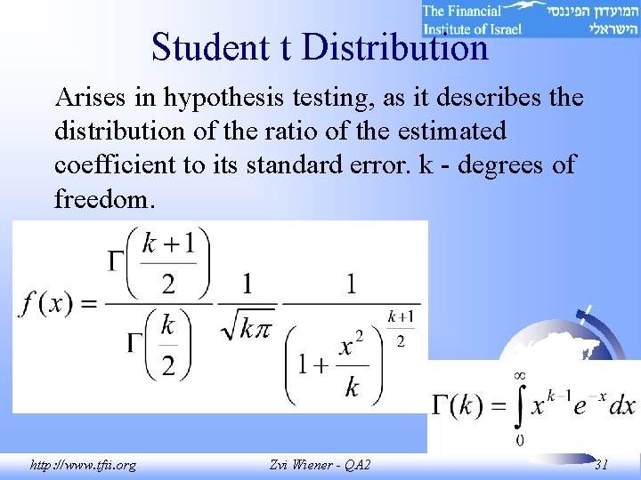 Student t Distribution Arises in hypothesis testing, as it describes the distribution of the