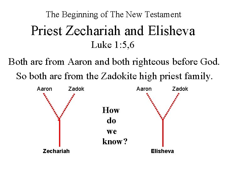The Beginning of The New Testament Priest Zechariah and Elisheva Luke 1: 5, 6