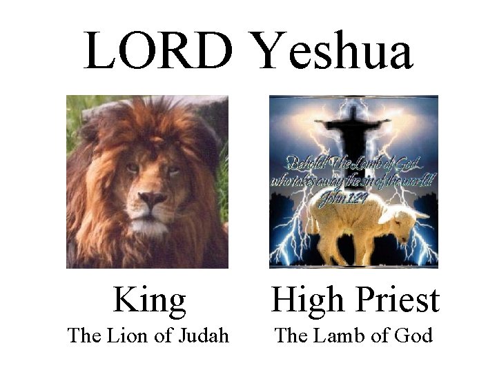 LORD Yeshua King High Priest The Lion of Judah The Lamb of God 