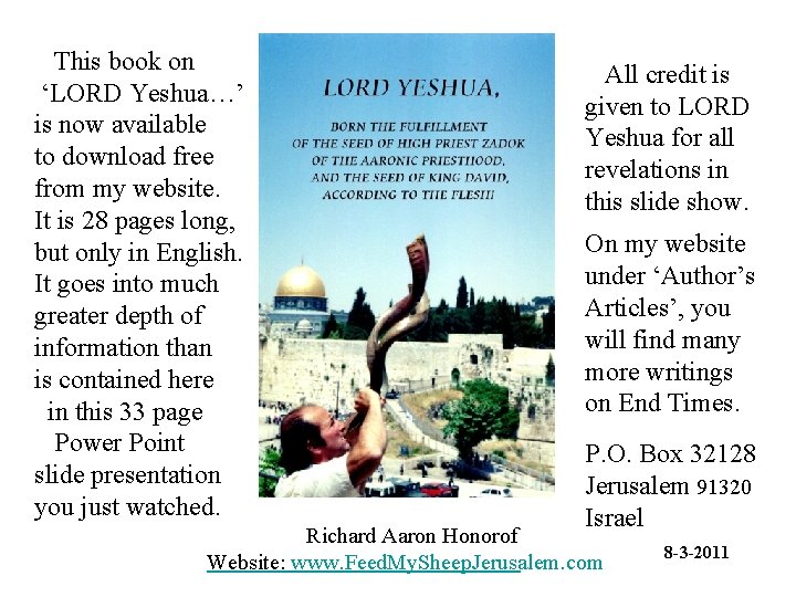 This book on ‘LORD Yeshua…’ is now available to download free from my website.