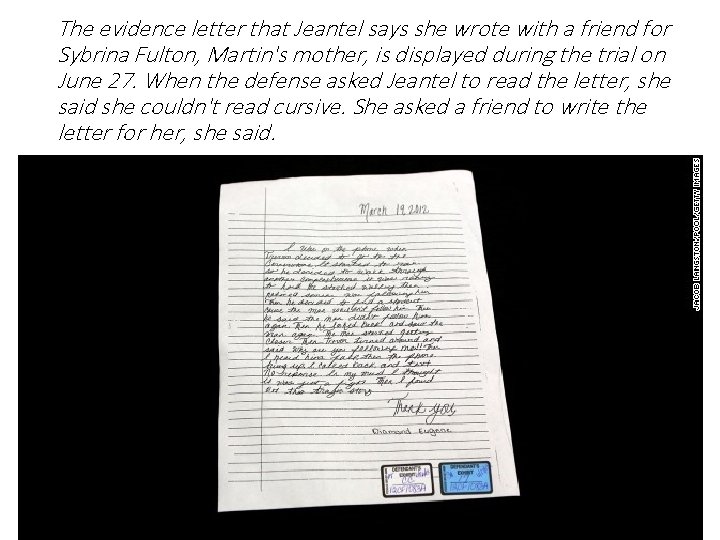 The evidence letter that Jeantel says she wrote with a friend for Sybrina Fulton,