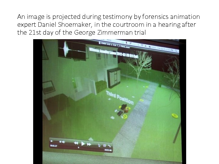 An image is projected during testimony by forensics animation expert Daniel Shoemaker, in the