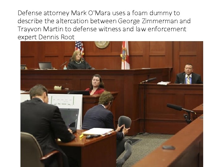 Defense attorney Mark O'Mara uses a foam dummy to describe the altercation between George