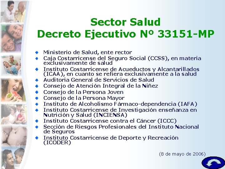 Sector Salud Decreto Ejecutivo Nº 33151 -MP Ministerio de Salud, ente rector Caja Costarricense