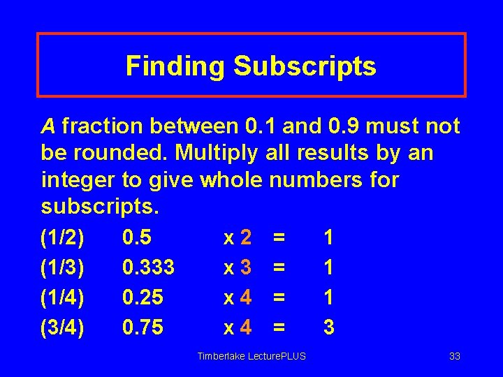 Finding Subscripts A fraction between 0. 1 and 0. 9 must not be rounded.