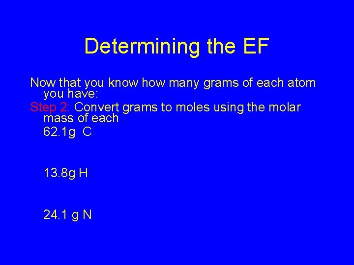 Determining the EF Now that you know how many grams of each atom you