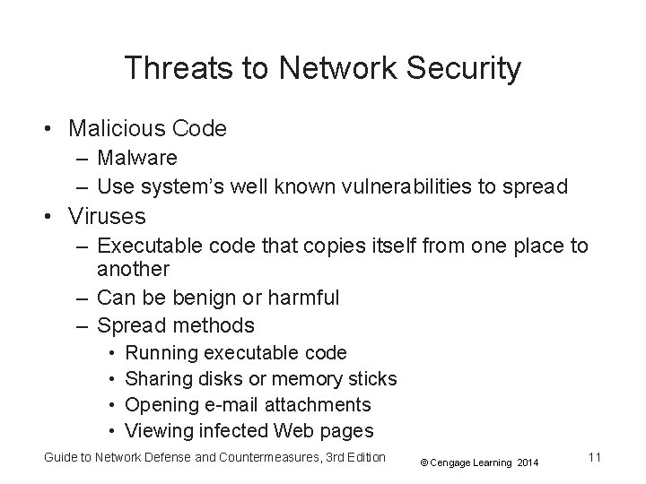 Threats to Network Security • Malicious Code – Malware – Use system’s well known Threats to Network Security • Malicious Code – Malware – Use system’s well known