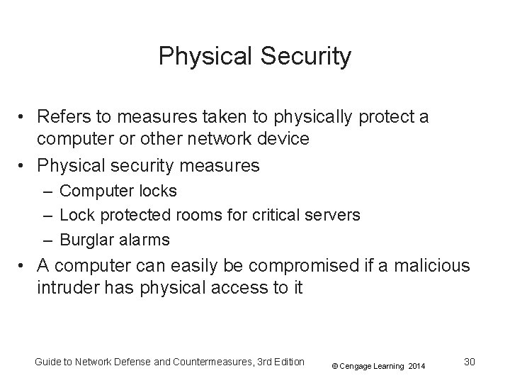 Physical Security • Refers to measures taken to physically protect a computer or other Physical Security • Refers to measures taken to physically protect a computer or other