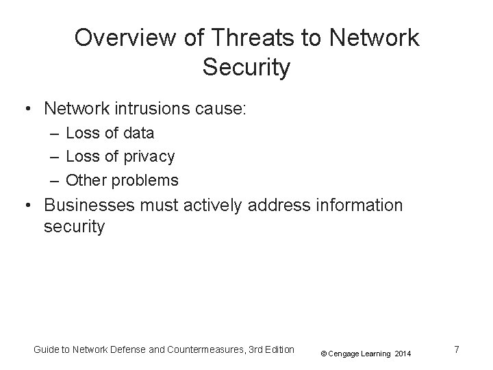Overview of Threats to Network Security • Network intrusions cause: – Loss of data Overview of Threats to Network Security • Network intrusions cause: – Loss of data