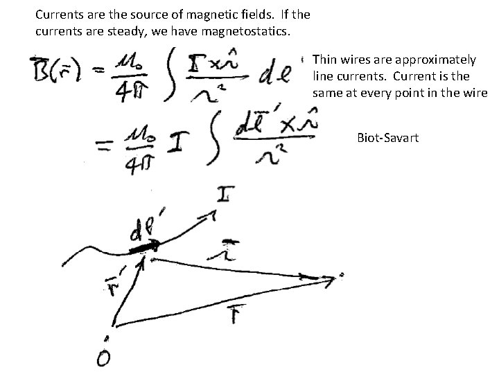 Currents are the source of magnetic fields. If the currents are steady, we have