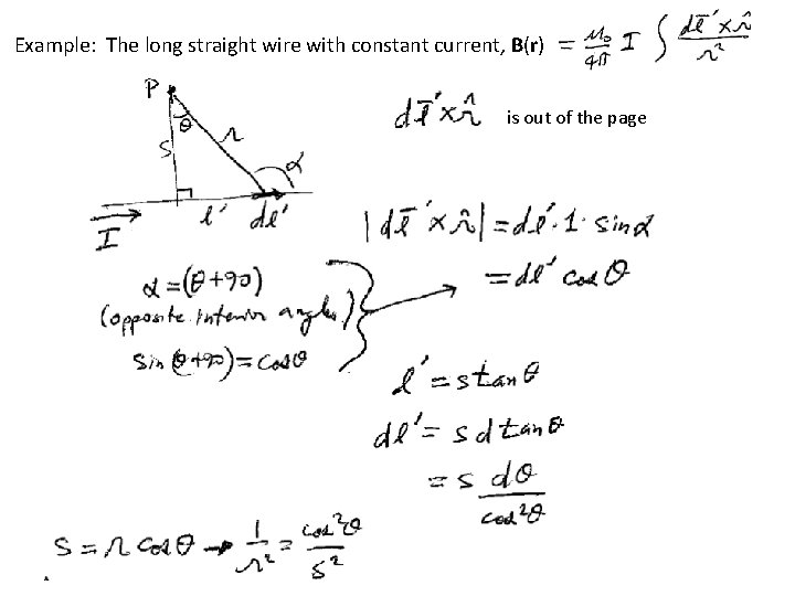 Example: The long straight wire with constant current, B(r) is out of the page