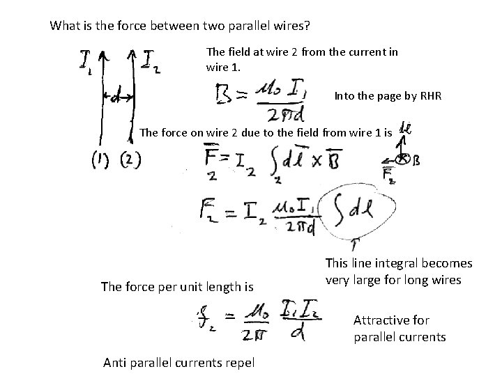 What is the force between two parallel wires? The field at wire 2 from